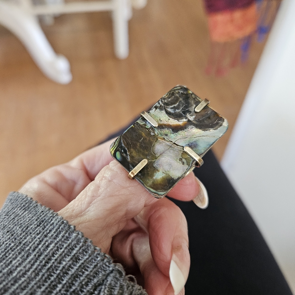 ABALONE AND STERLING SILVER ADJUSTABLE RING. BIG PIECE. PHOTOS 📸 - Picture 6 of 8